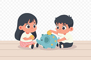 Boy and Girl Saving Coin Piggy Bank, a Finance Illustration by Partikusi Design (Thumbnail 3 of 3)
