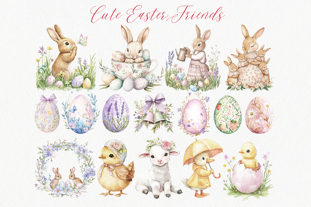 Watercolor Pastel Easter Clipart, an Animal Illustration by ClipArtCharm (Photo 4 of 5)