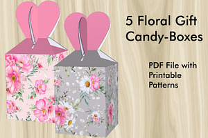 5 Valentine Gift Candy-Boxes, a Print Template by Kseniya-Omega