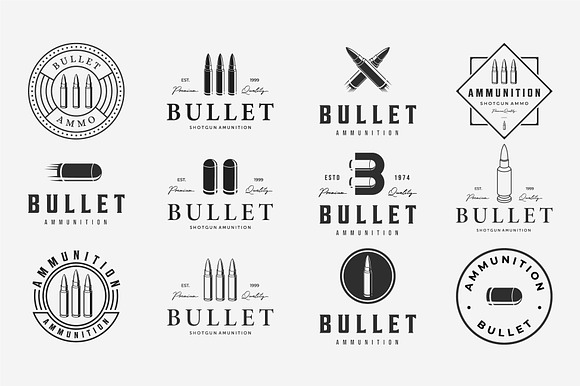 Set Bundle Bullet Ammo Logo Icon Art preview 2