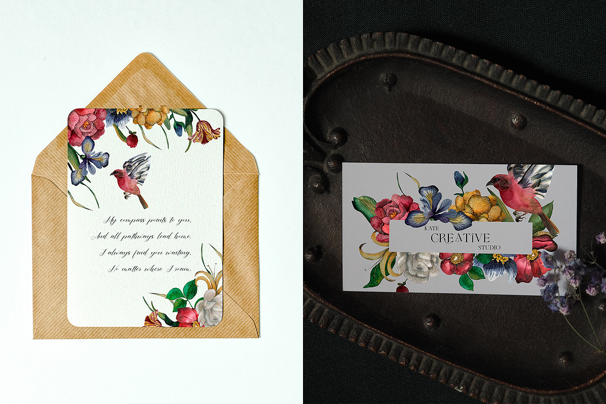 Watercolor Vintage Romantic Flowers, an Object Graphic by Kate Creative Studio (Photo 3 of 10)