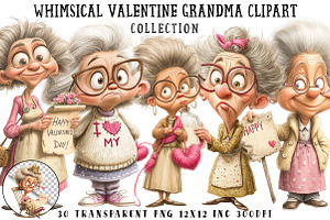 Whimsical Valentine Grandma Clipart, an Illustration by OK Design