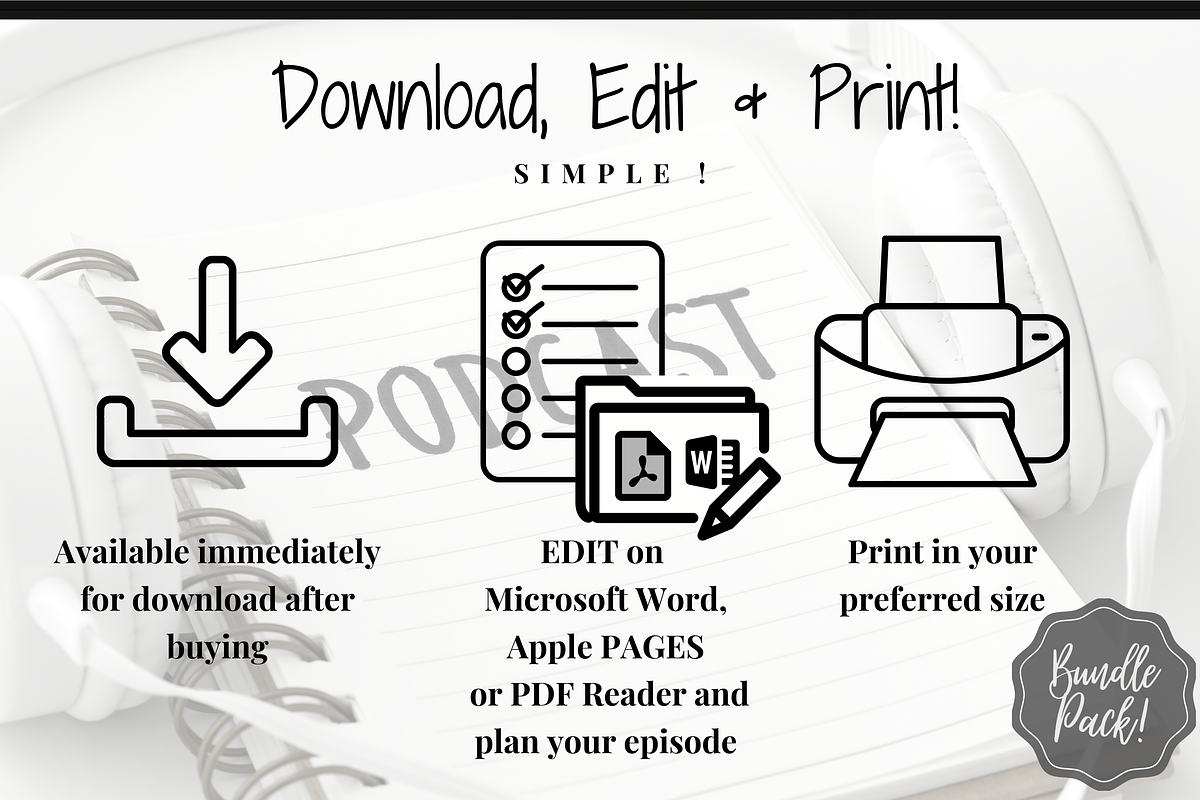Editable PODCAST Planner Bundle Pack, a Templates & Theme by Templatables (Photo 9 of 9)