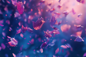 A dreamy scene of floating pink and purple leaves against a soft, blurred backg, a Photo by Textures & Backgrounds