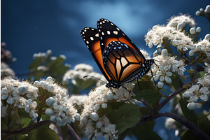 Monarch Butterfly White Flowers