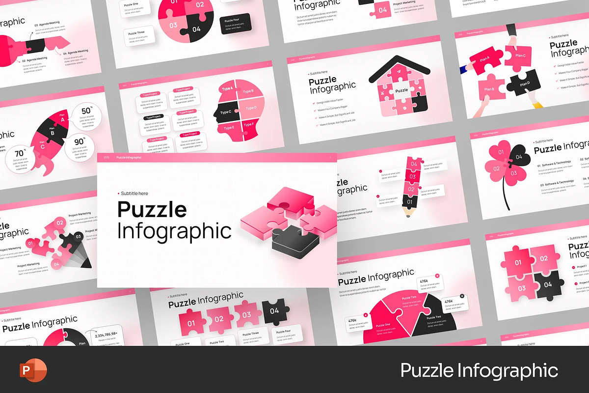 Pink Puzzle Infographic Powerpoint, a Presentation Template by Fit-tee (Photo 1 of 2)