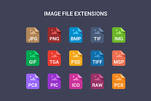 90 File Type Colored Flat Icons Set