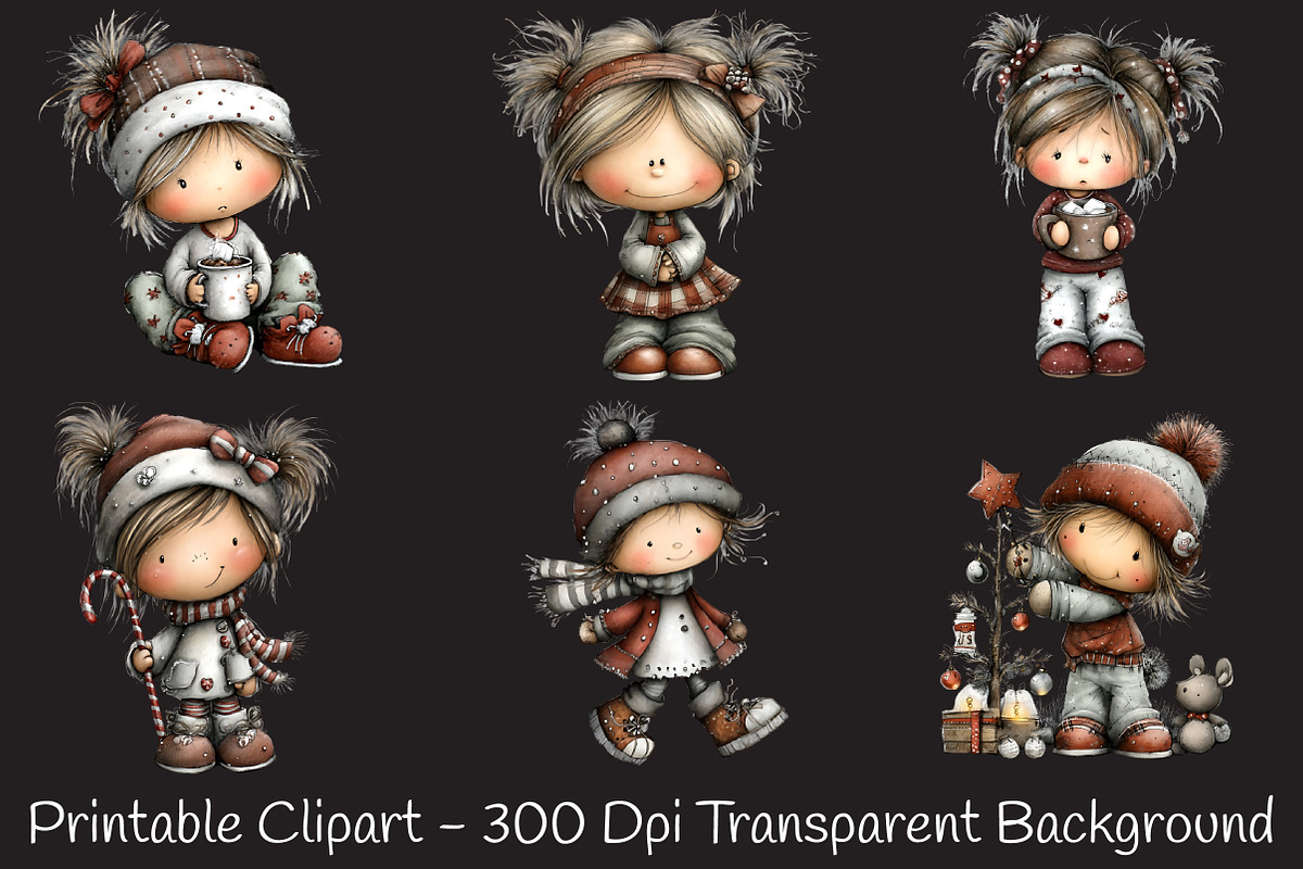 Christmas Little Girl Clipart, a Seasonal Illustration by RobertsArt (Photo 2 of 5)