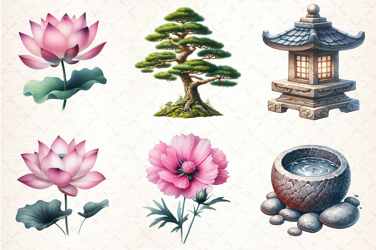 Japanese Summer Garden Clipart, an Illustration by DreamCafeArt (Photo 3 of 9)