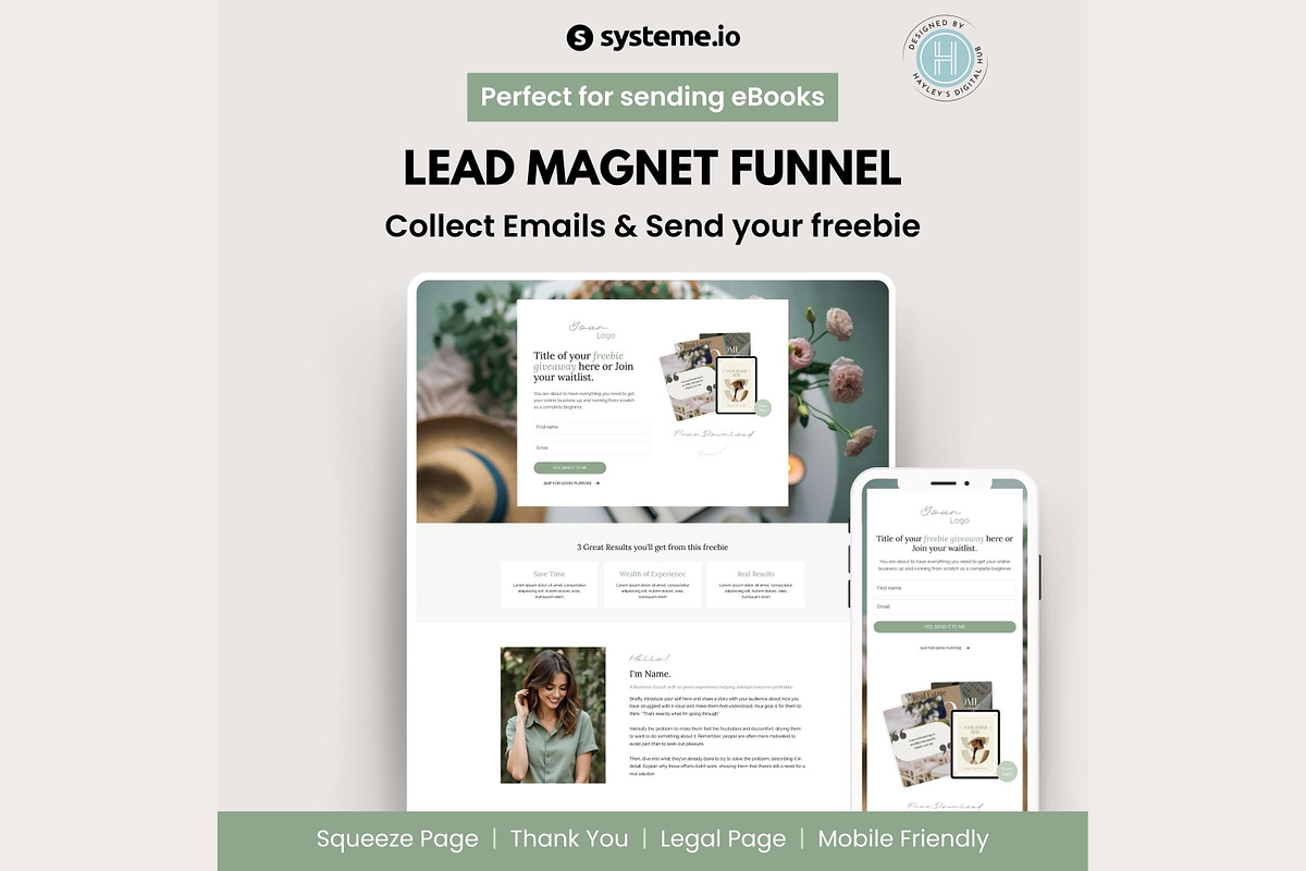 Systeme.io Sage Botanica Lead Magnet, a Landing Page Template by Hayley's Digital Hub (Photo 1 of 10)