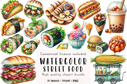 Watercolor Street Food Clipart, an Illustration by CreationArt