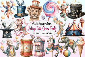 Vintage Watercolor Cute Circus Party, a Graphic by CitraGraphics