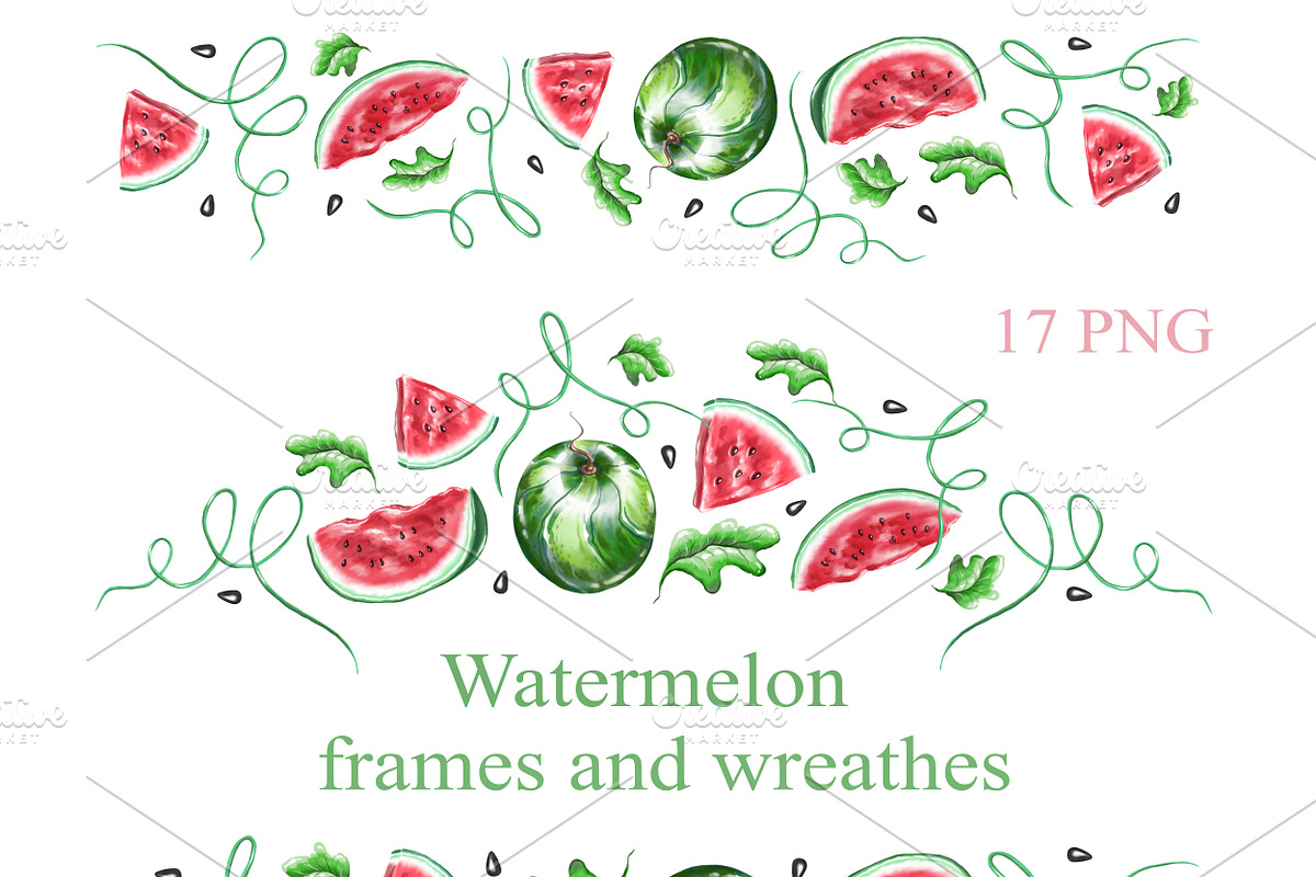 Watercolor Watermelon Frames PNG, a Food Illustration by Alena Kurian (Photo 1 of 3)