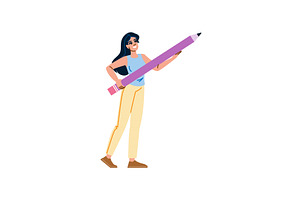 Smiling woman holding big pencil, an Education Illustration by pikepicture