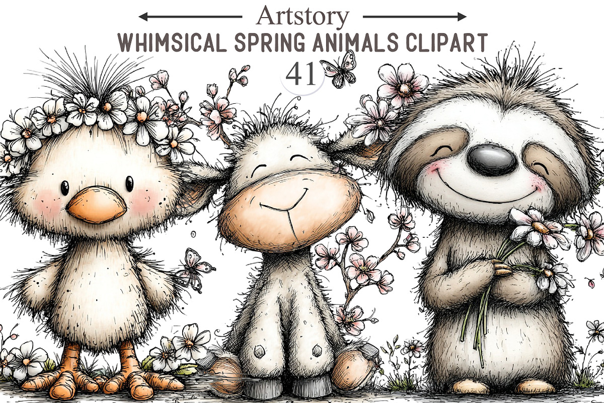Whimsical Spring Animals Clipart, an Illustration by designcity5 (Photo 1 of 5)