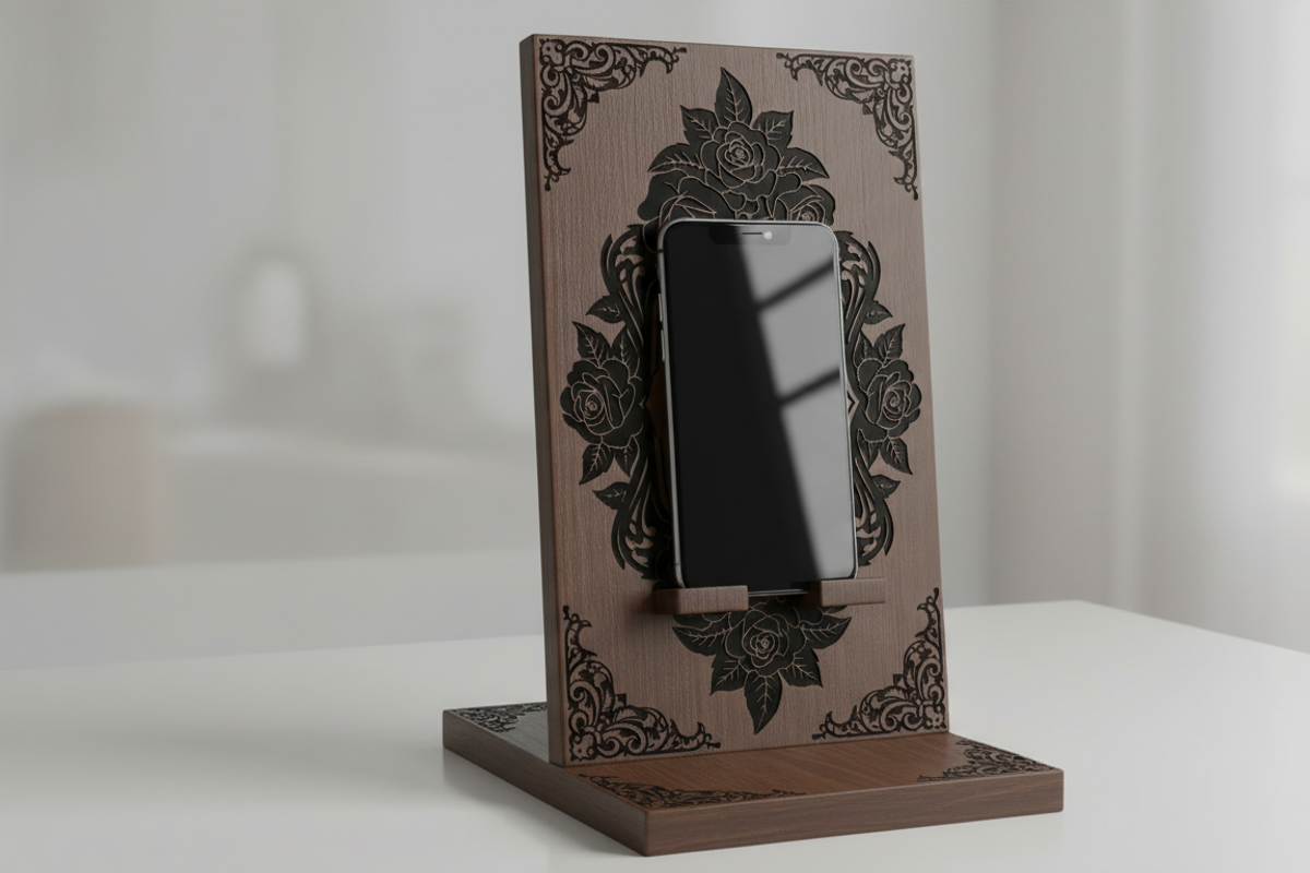Floral Mobile Phone Holder Laser Cut, a Graphic by Amazin_art (Photo 3 of 4)