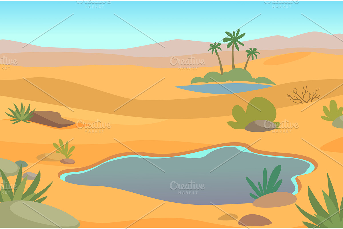 Oasis. outdoor wild desert landscape, an Illustration by Onyx