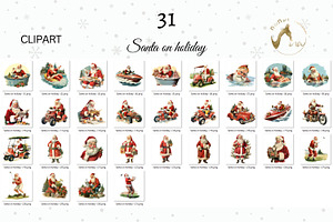 Santa On Holiday Retro Clipart