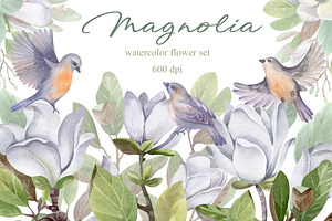 Watercolor Magnolia Flower Set
