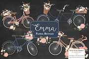 Navy & Pink Floral Bicycles Clipart, an Illustration by Amanda Ilkov (Thumbnail 2 of 5)