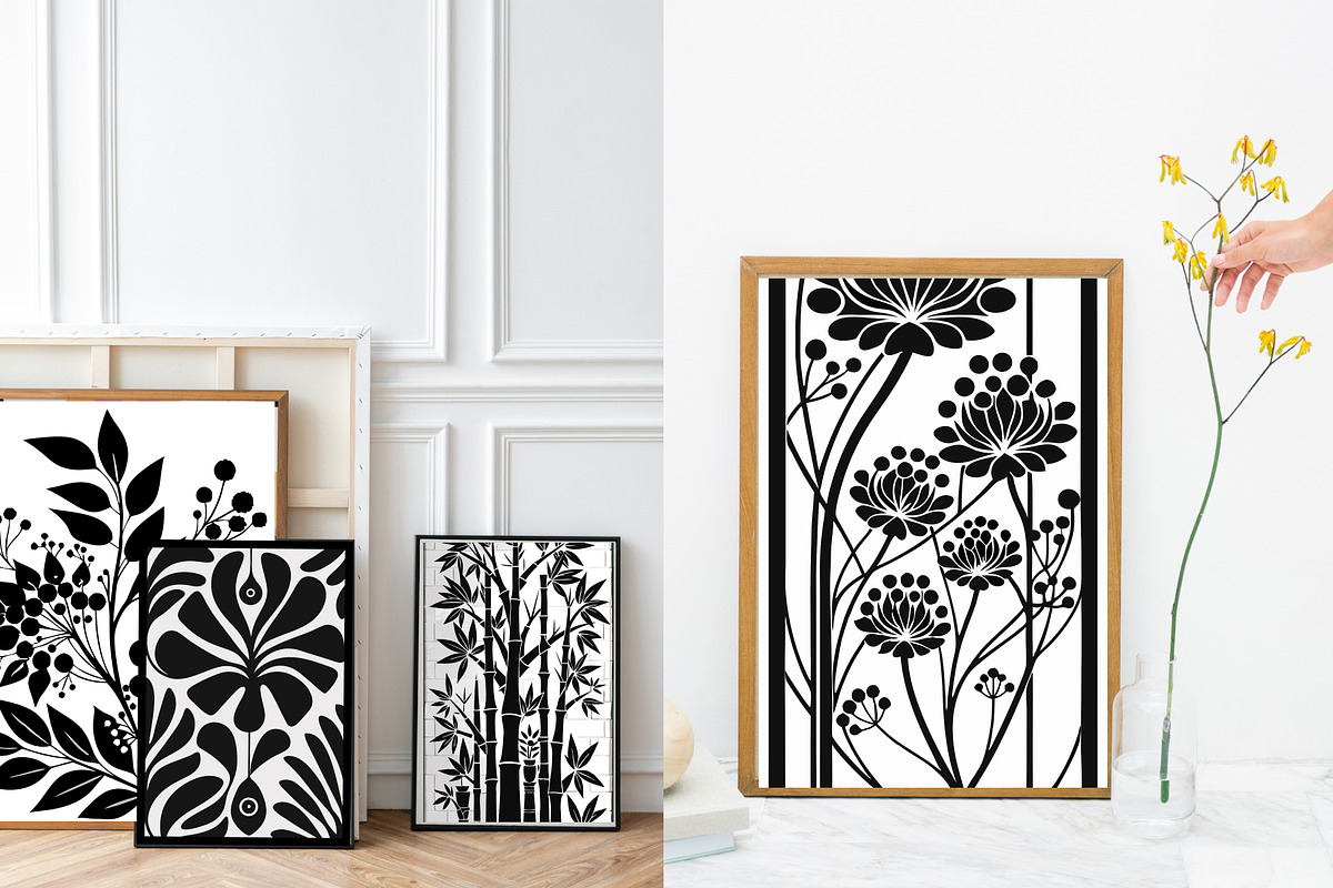 Black Abstract Botanical Wall Art, a Wallpaper Graphic by Helospace (Photo 8 of 10)
