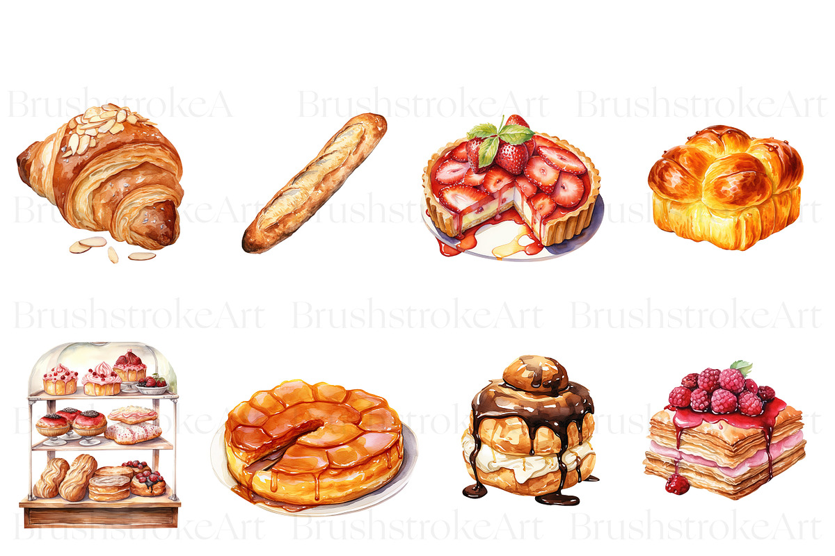 Watercolor French Pastry Clipart, an Illustration by BrushstrokeArtGB (Photo 2 of 9)
