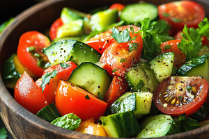 A fresh and colorful salad made with diced tomatoes, cucumbers, and herbs, serv, a Technology Photo by Textures & Backgrounds