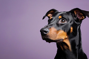 Portrait of alert black and tan Doberman Pinscher dog with cropp, an Animal Photo by José Manuel Gelpi