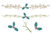 Retro Holly Christmas Clipart, an Illustration by Amanda Ilkov (Thumbnail 4 of 5)