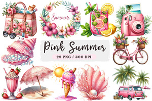 Pink Summer Sublimation Clipart, an Illustration by DreamArtGraphic