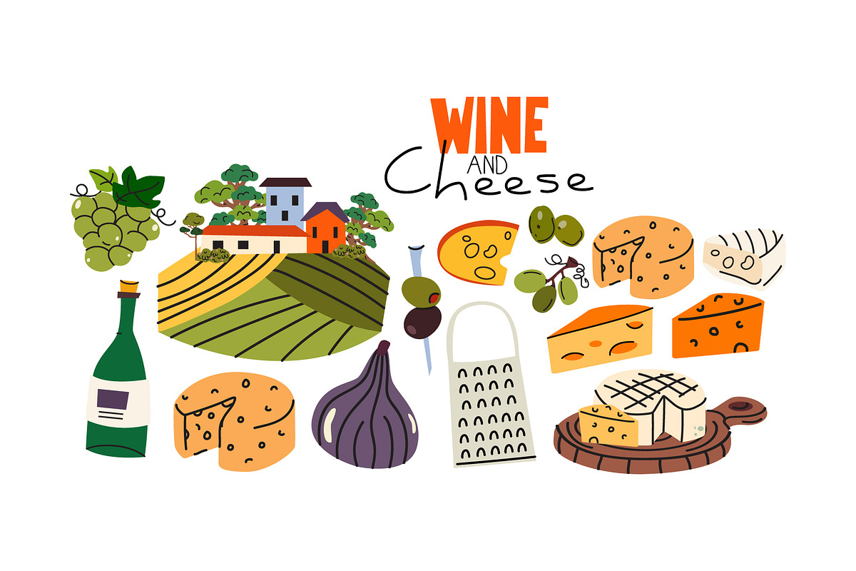 Wine and Cheese Clipart, a Food Illustration by Luamor (Photo 3 of 7)