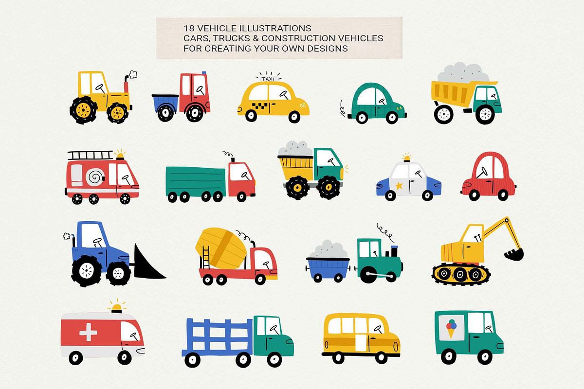 Kids Cars Clipart & Map Creator, a Transportation Illustration by Irina Ostapenko (Photo 4 of 14)