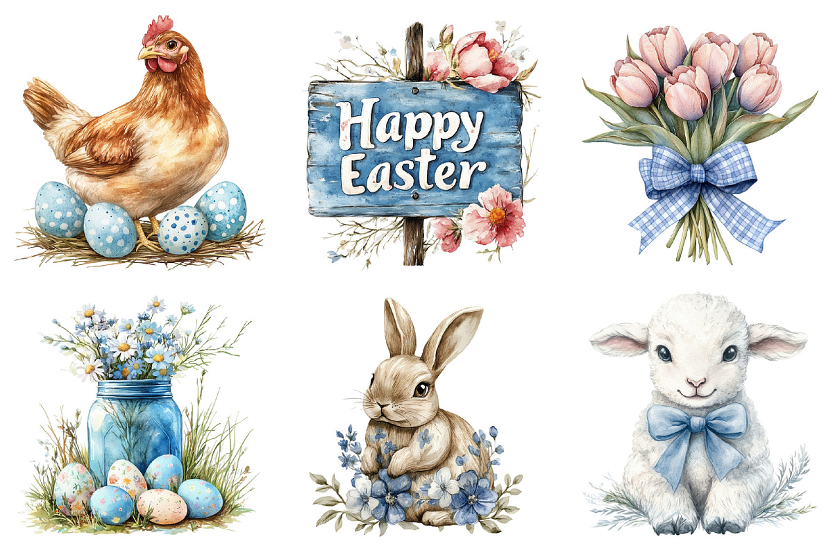 Blue Country Farmhouse Easter PNG, an Illustration by SinaCreation (Photo 2 of 5)