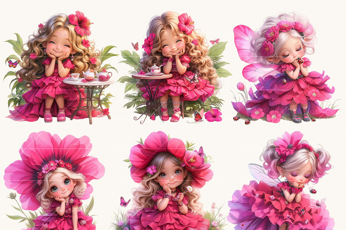 Cute Chibi Floral Girls Clipart, a Person Illustration by Design Scotch (Photo 3 of 8)