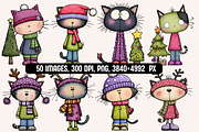 Quirky Christmas Cats illustrations, an Animal Illustration by PrintHaven Designs (Thumbnail 2 of 10)