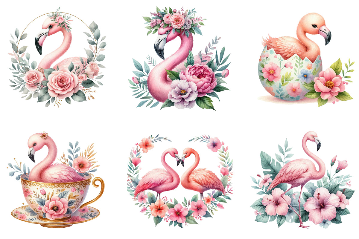 Floral Flamingo Clipart Bundle, an Illustration by DreamArtGraphic (Photo 2 of 4)