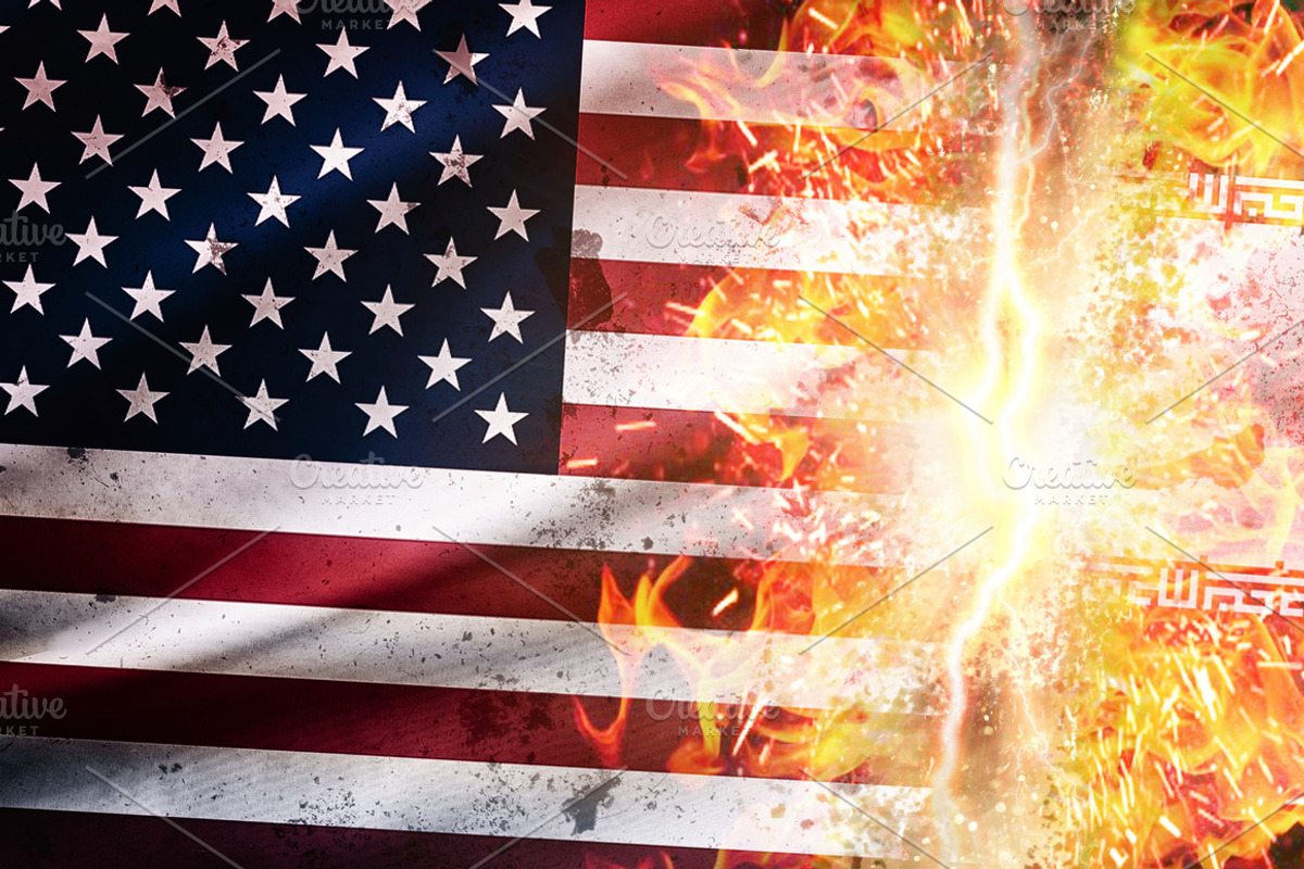 USA Iran Flags Explosive Confrontation, an Object Illustration by Davizro's Market