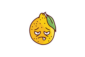 Tired Lemon Color Line Icon. Mascot