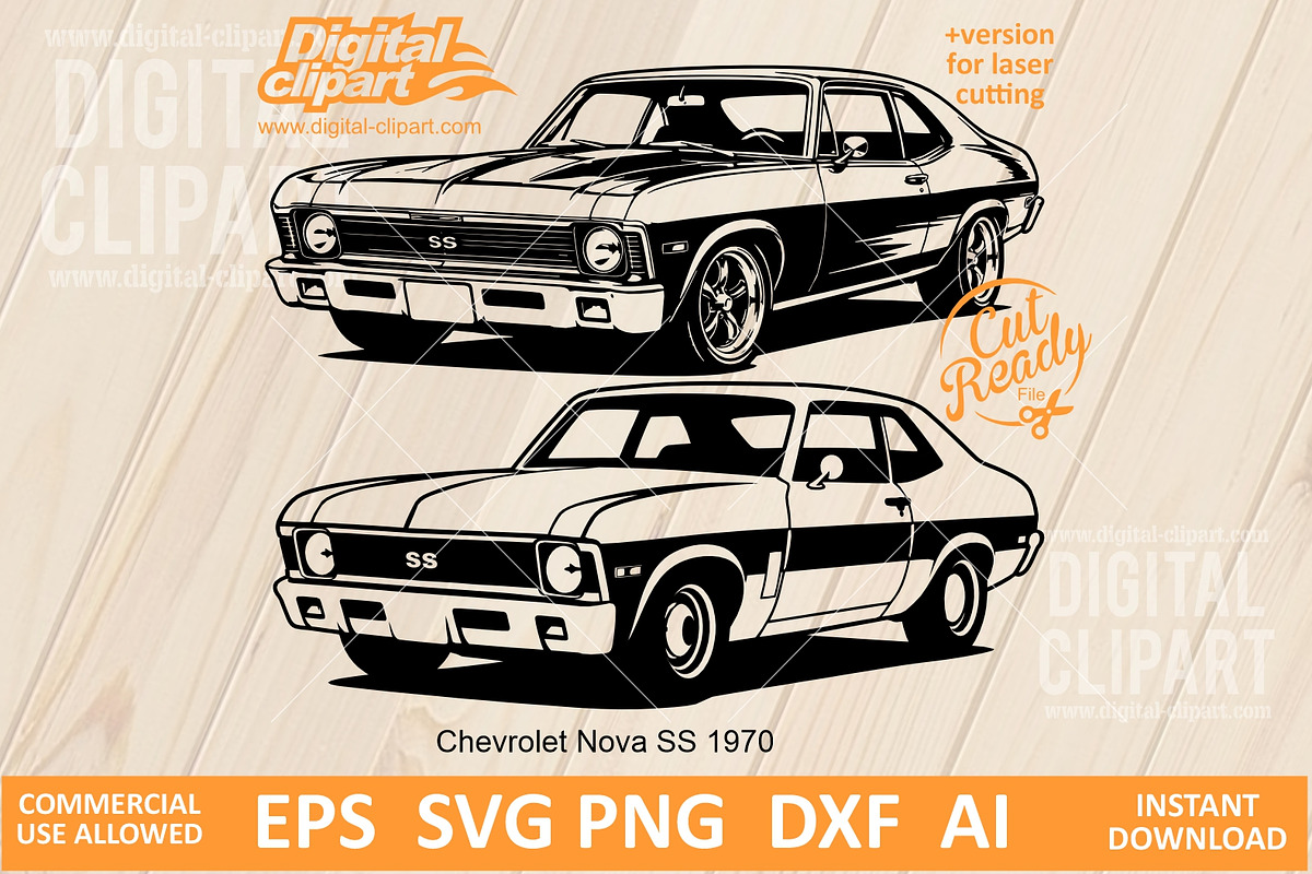 1970 Chevrolet Nova SS SVG, a Transportation Illustration by Digital-Clipart