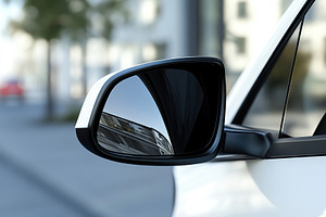 White rear view mirror of electric car, a Transportation Photo by AlyaAnd