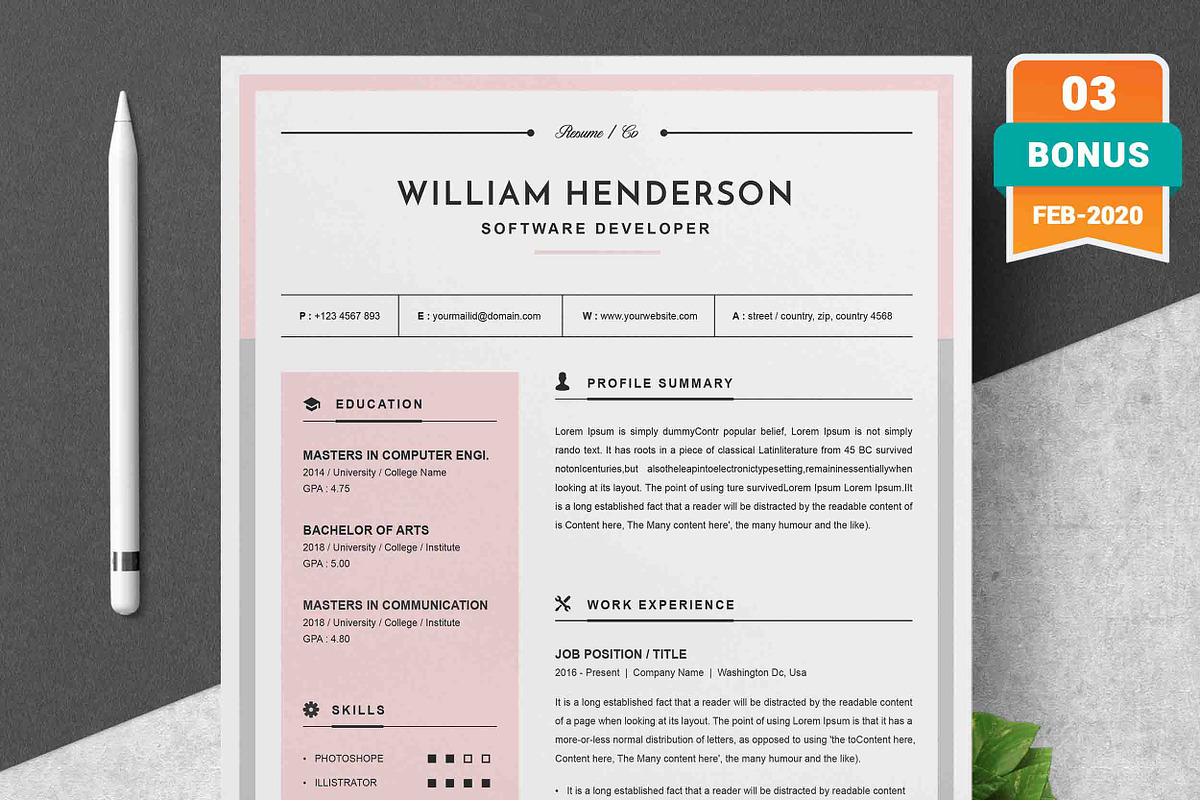 Resume/CV Bundle | 200+ for $29, a Resume Template by ResumeInventor (Photo 99 of 207)
