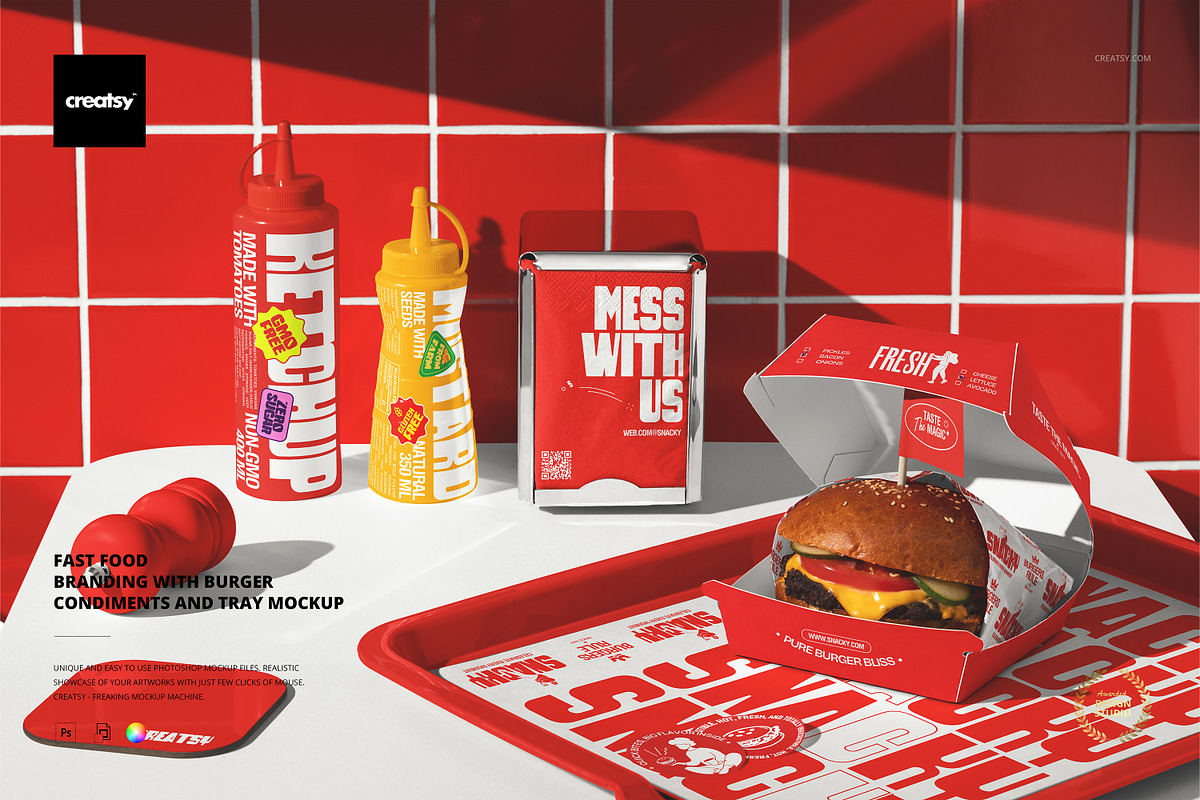Fast Food Branding Tray Mockup, a Packaging Mockup by creatsy5 (Photo 1 of 6)
