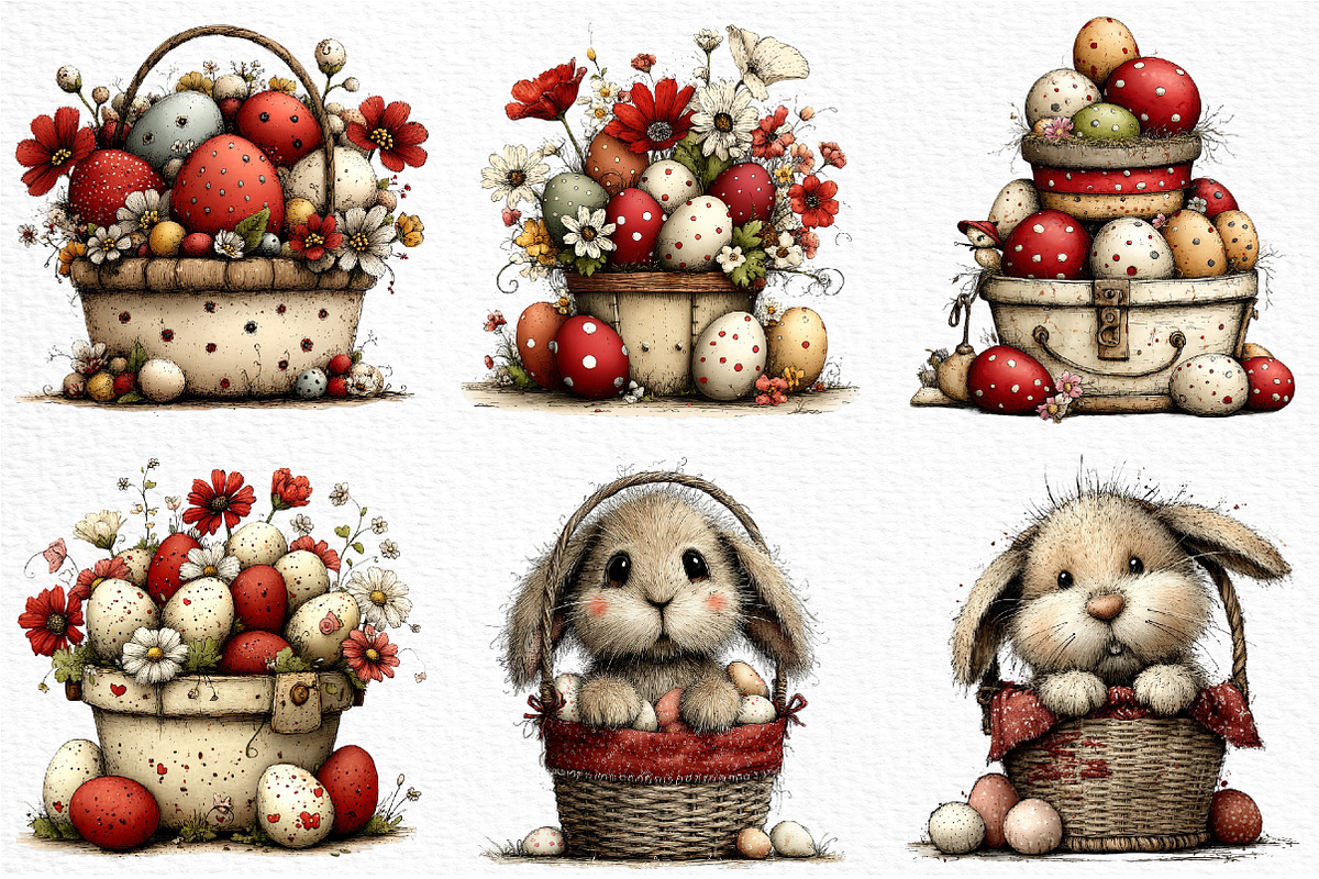 Whimsical Easter Eggs Basket Clipart, an Illustration by Craft Nest (Photo 4 of 11)