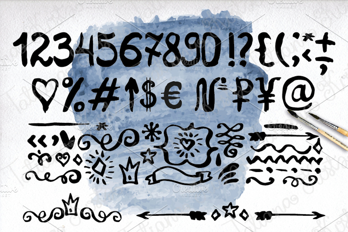Ink Font, decor. Watercolor splash preview 3