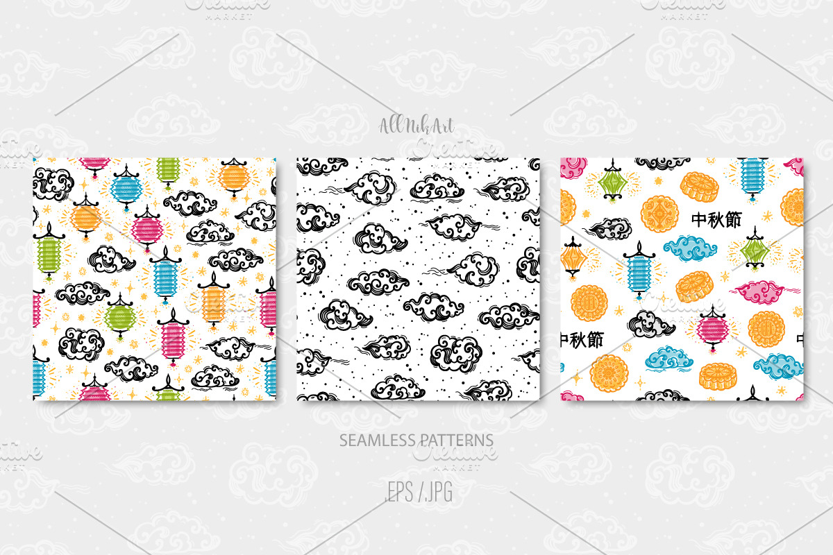 Mid Autumn Festival Digital Papers, a Pattern Graphic by AllNikArt (Photo 4 of 5)