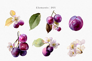 Watercolor Plum Bouquet Clipart, a Decorative Illustration by ThaismotaCreativeCo (Thumbnail 2 of 12)