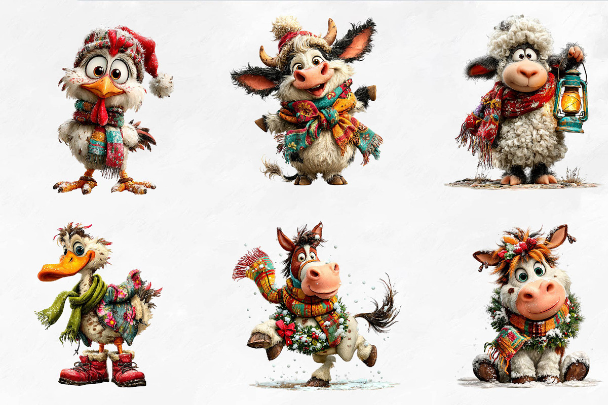 Funny Christmas Farm Animals, a Seasonal Illustration by CreationArt (Photo 8 of 9)