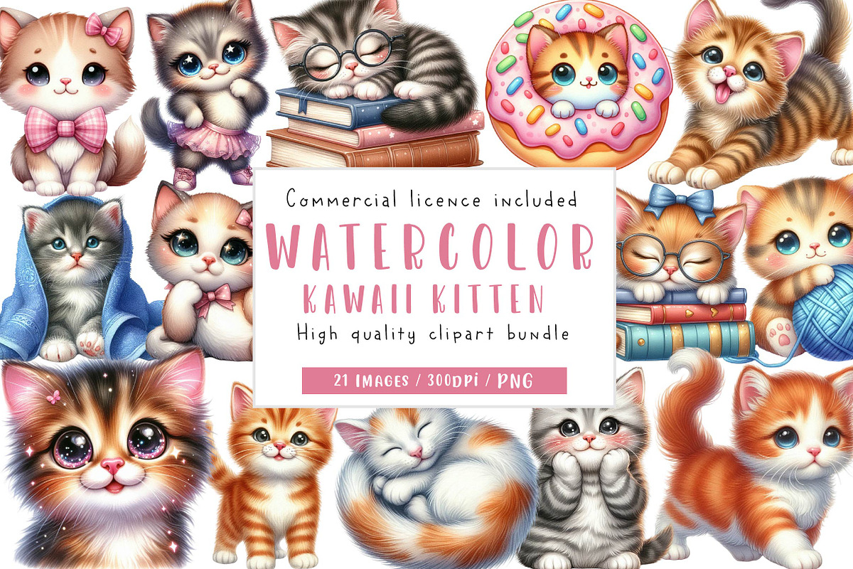 Kawaii Kitten Sublimation Clipart, an Illustration by CreationArt (Photo 1 of 5)