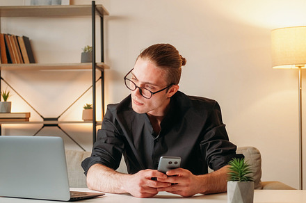 Digital business online management man home office, a Person Photo by Photo Drive Studio