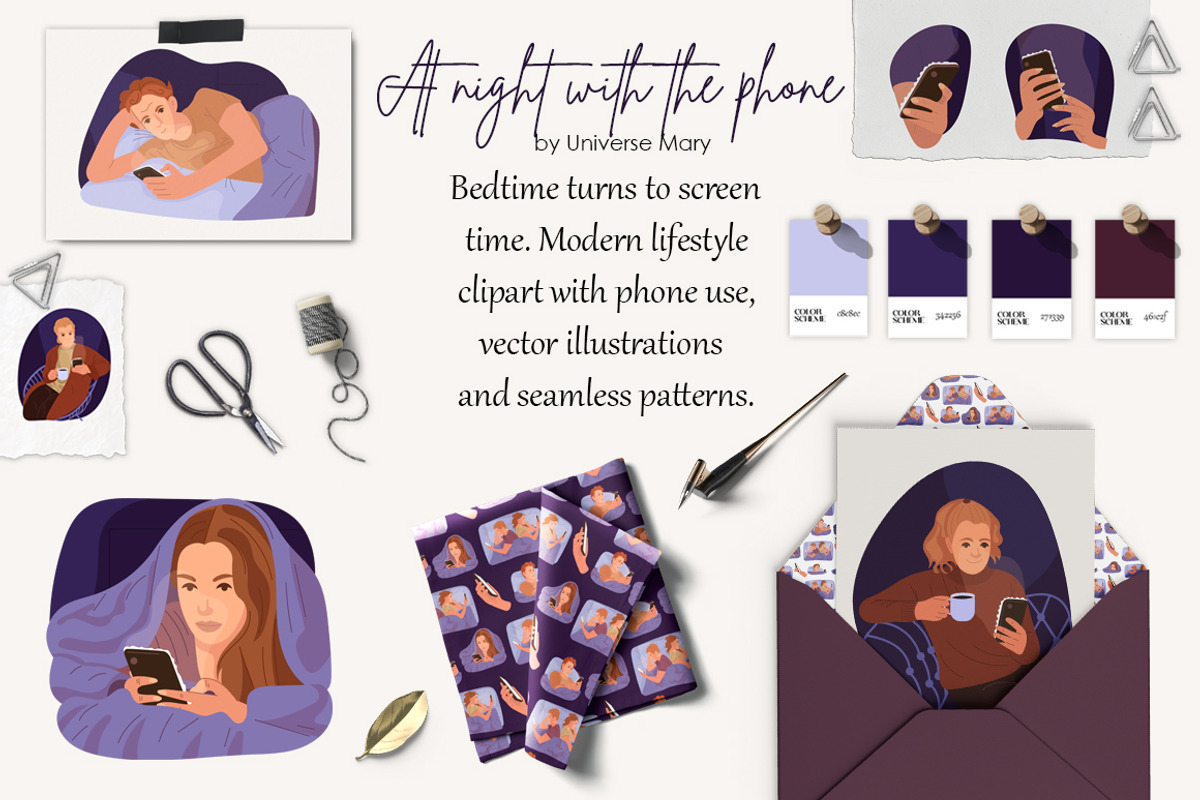 Night with the phon Vector Clipart, a Person Illustration by Universe Mary (Photo 2 of 8)
